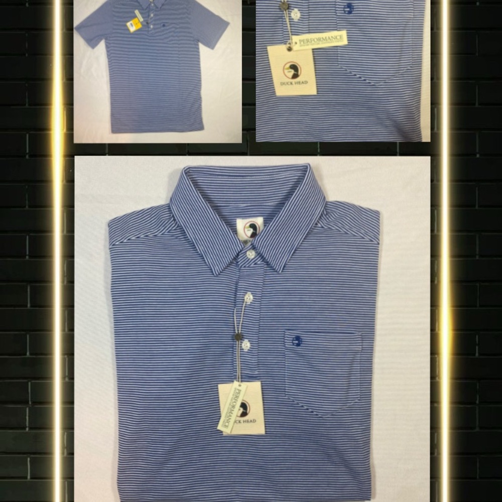 Duck Head Shirt Mens Medium Indigo Blue Short Sleeve Collar Polo *NWT* 98$